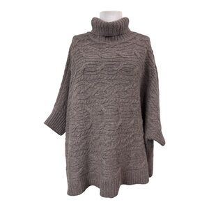 DKNY Jeans Women's One Size Sweater Poncho Turtleneck Gray Short Sleeves Heavy